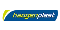Logo officiel Haogenplast | Matériaux polymères Logo haogenplast. Texte jaune vif stylisé sur fond bleu foncé, souligné par une bande incurvée jaune-vert. Représente l'entreprise de matériaux polymères.