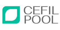 Logo Cefilpool : Identité visuelle moderne vert et gris. Logo Cefilpool professionnel. Icône verte émeraude stylisée (forme de feuille/goutte) associée au nom de marque "CEFIL POOL" en lettres grises.